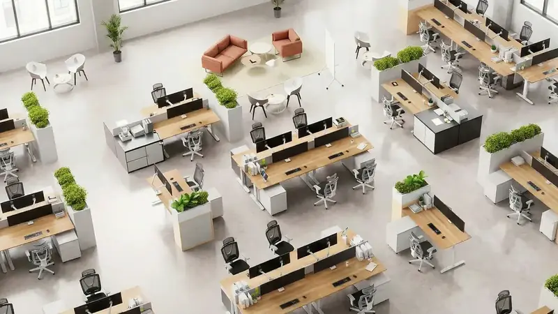 Open-plan Dubai office floor with rows of workstations